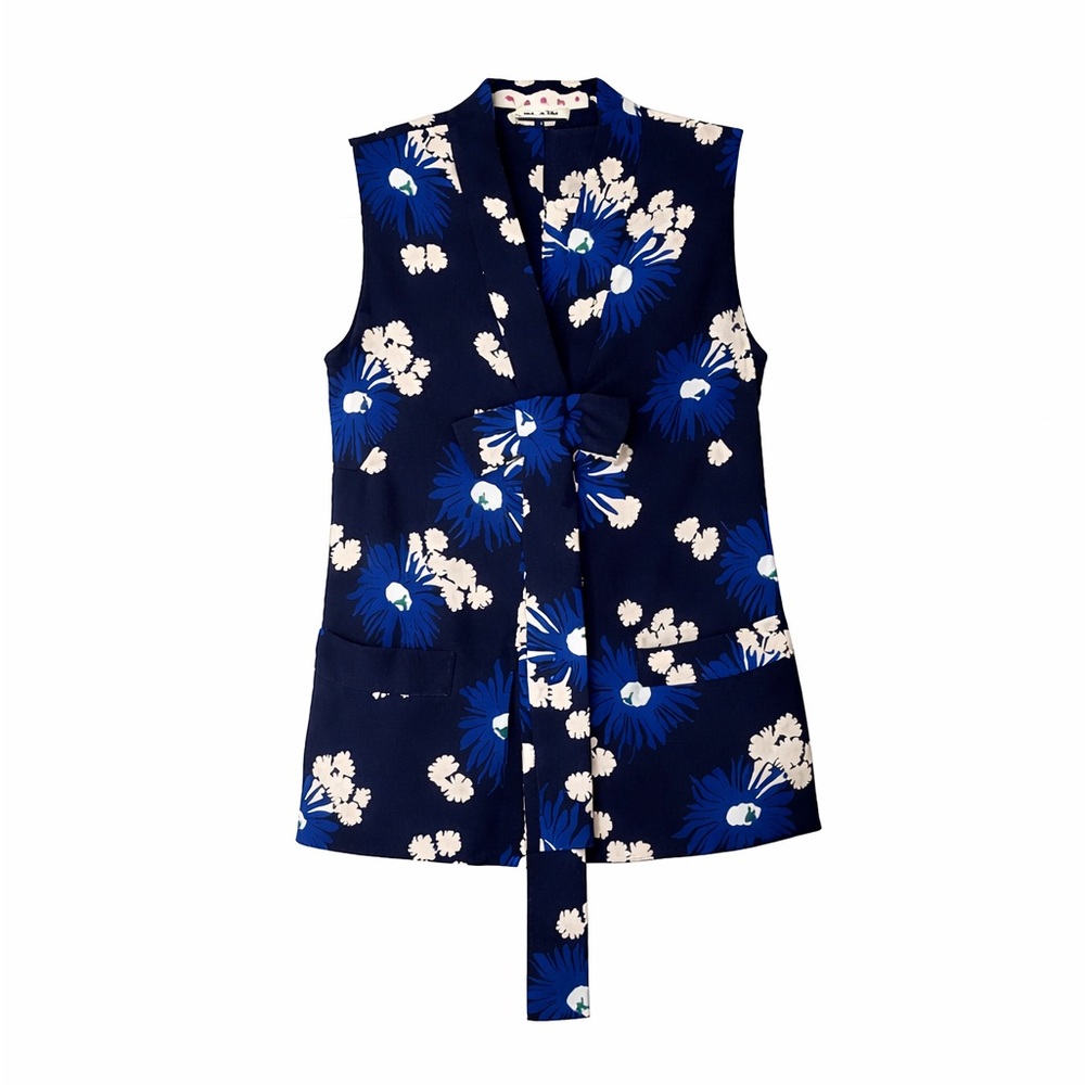 Marni Floral Sleeveless Blouse Abstract Print V Neck Italy Designer Top